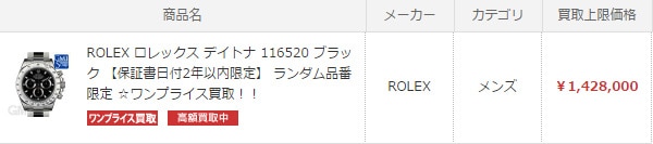 デイトナ 116520 ブラック　￥1,428,000